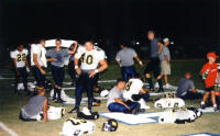 Pirates rest in the endzone at half time (no locker room?)